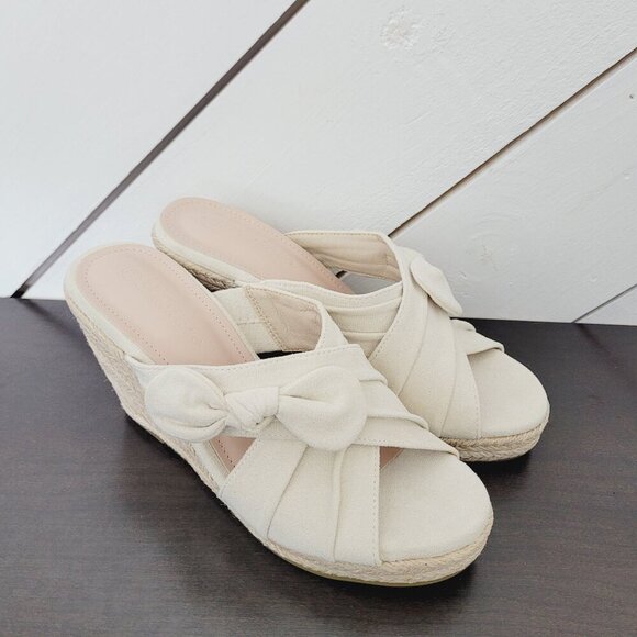 NEW Fashare Womens 7.5 Espadrille Wedge Sandals Criss-Cross Bow Design 10CT - Picture 1 of 7